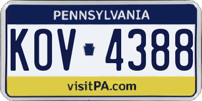 PA license plate KOV4388