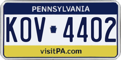 PA license plate KOV4402