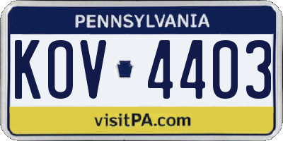 PA license plate KOV4403