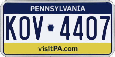 PA license plate KOV4407