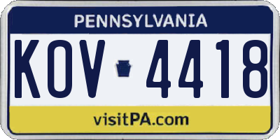 PA license plate KOV4418