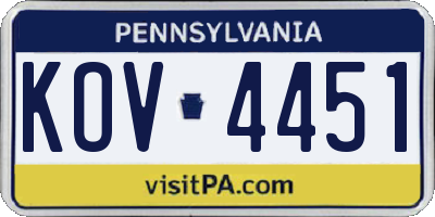 PA license plate KOV4451