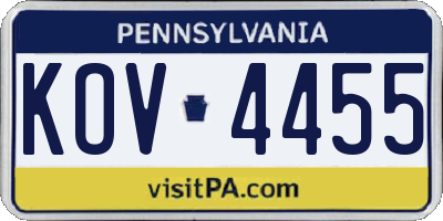 PA license plate KOV4455