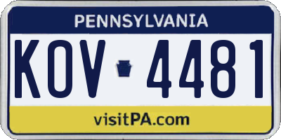 PA license plate KOV4481