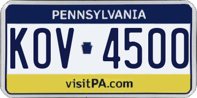 PA license plate KOV4500