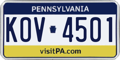 PA license plate KOV4501
