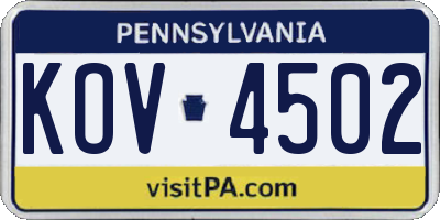 PA license plate KOV4502