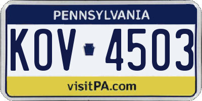 PA license plate KOV4503