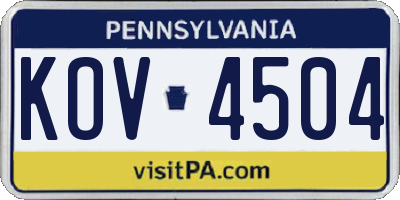 PA license plate KOV4504