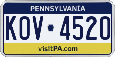 PA license plate KOV4520