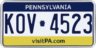 PA license plate KOV4523
