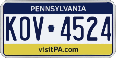 PA license plate KOV4524