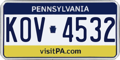 PA license plate KOV4532