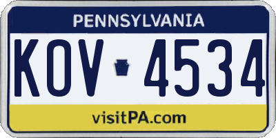 PA license plate KOV4534
