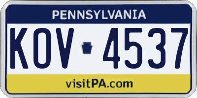 PA license plate KOV4537