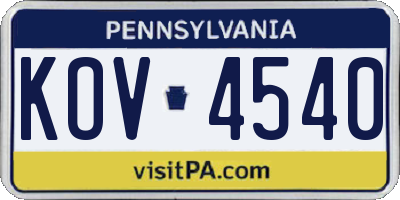 PA license plate KOV4540