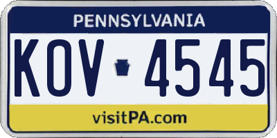 PA license plate KOV4545