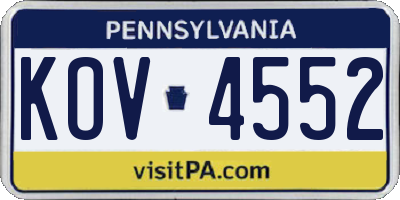 PA license plate KOV4552