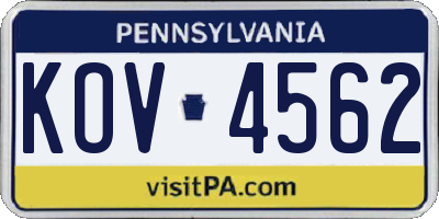 PA license plate KOV4562