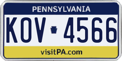 PA license plate KOV4566