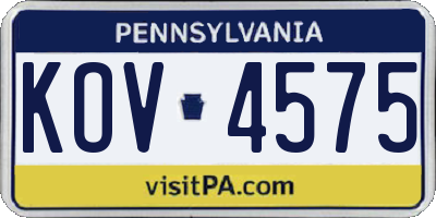 PA license plate KOV4575