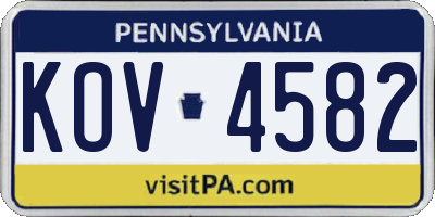 PA license plate KOV4582