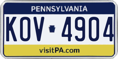 PA license plate KOV4904