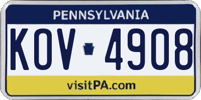 PA license plate KOV4908