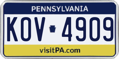 PA license plate KOV4909