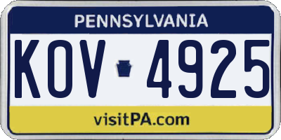 PA license plate KOV4925