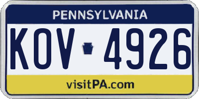 PA license plate KOV4926