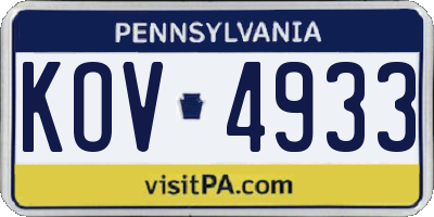 PA license plate KOV4933