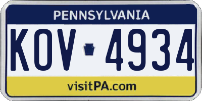 PA license plate KOV4934