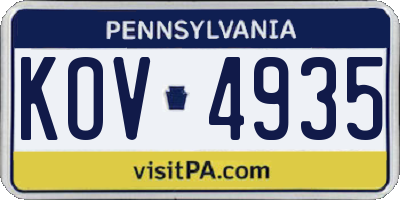 PA license plate KOV4935