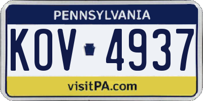 PA license plate KOV4937