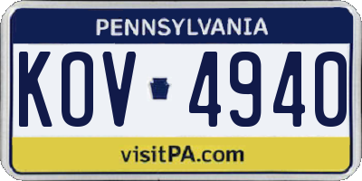 PA license plate KOV4940