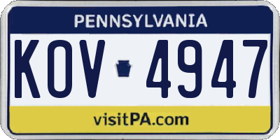 PA license plate KOV4947