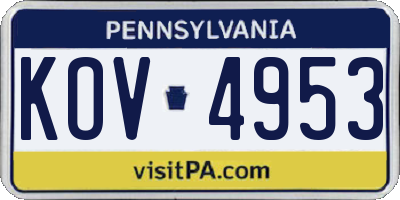 PA license plate KOV4953