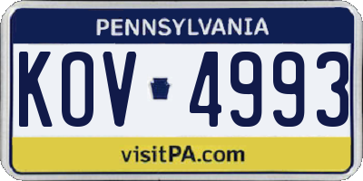 PA license plate KOV4993