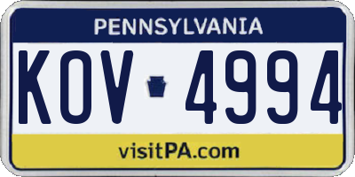 PA license plate KOV4994
