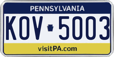 PA license plate KOV5003