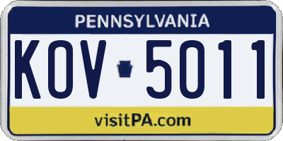 PA license plate KOV5011