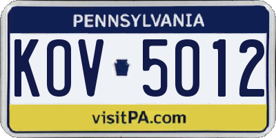 PA license plate KOV5012