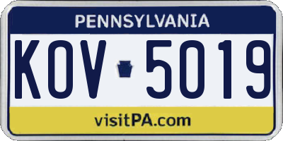 PA license plate KOV5019