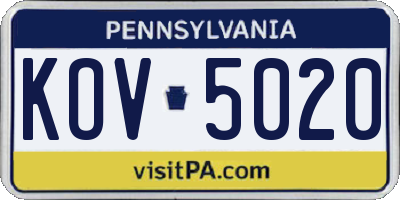 PA license plate KOV5020
