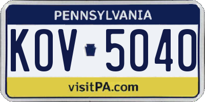 PA license plate KOV5040
