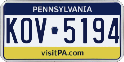 PA license plate KOV5194