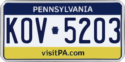 PA license plate KOV5203