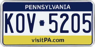 PA license plate KOV5205
