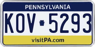 PA license plate KOV5293